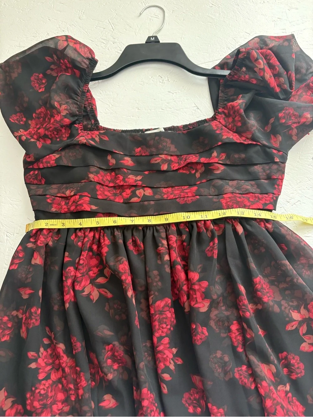 Wallflower Black Maxi Dress with Red Floral Print and Puff Sleeves - Picture 5 of 7
